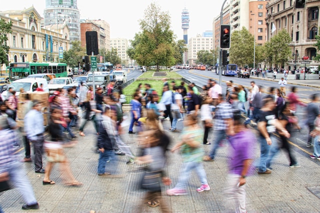 people walking in a busy street